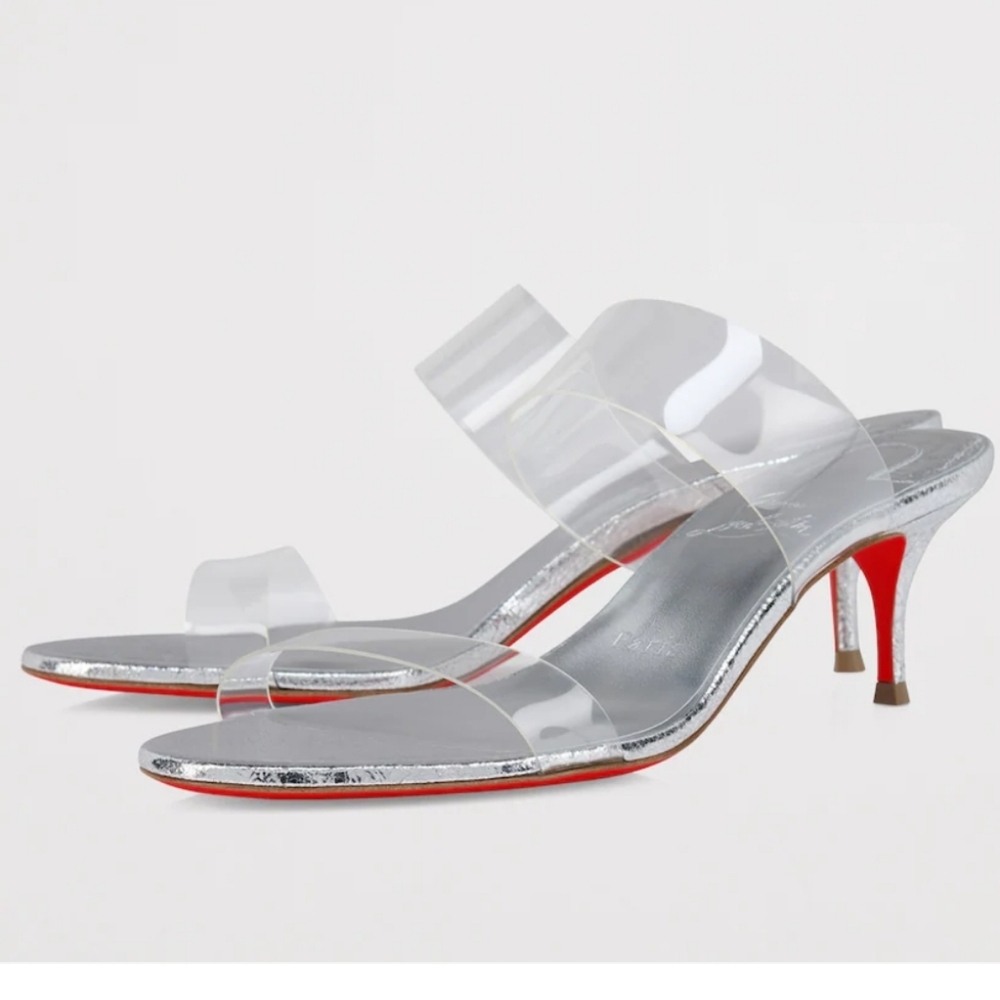 $845 Christian Louboutin Just Nothing 55mm Sandal Silver EU 39/38.5 US 9/8.5 NWT - Picture 2 of 12